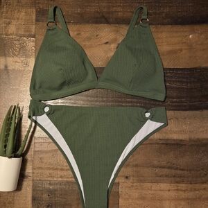 Green Ribbed Bikini Set
